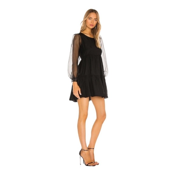 Amanda Uprichard Dresses & Skirts - NEW Amanda Uprichard Elaina Silk Mini Dress Black Organza Long Sleeves Size S